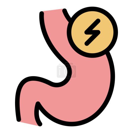 Téléchargez les illustrations : Vecteur de contour d'icône d'énergie d'estomac. Corps de régime. Couleur du système humain plat - en licence libre de droit