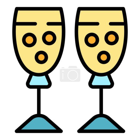 Téléchargez les illustrations : Vecteur de contour des verres à champagne mariage icône. Service d'événements. Cérémonie de fête couleur plat - en licence libre de droit