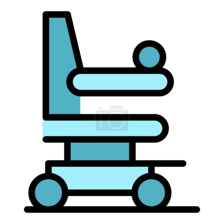 Téléchargez les illustrations : Patient électrique icône de fauteuil roulant contour vecteur. Personne motrice. Chaise scooter couleur plat - en licence libre de droit