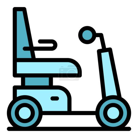 Téléchargez les illustrations : Fauteuil roulant électrique assis icône contour vecteur. Chaise scooter. Power drive couleur plat - en licence libre de droit
