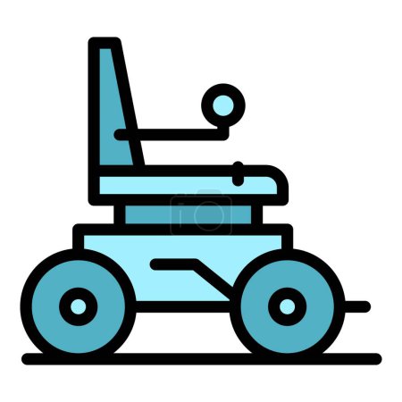 Téléchargez les illustrations : Matériel de fauteuil roulant électrique icône contour vecteur. Chaise scooter. Power drive couleur plat - en licence libre de droit