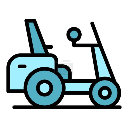 Téléchargez les illustrations : Vecteur de contour d'icône de fauteuil roulant auto électrique. Chaise scooter. Mobilité puissance couleur plat - en licence libre de droit