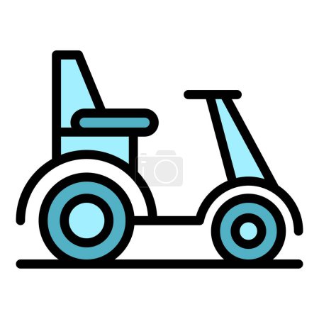 Téléchargez les illustrations : Vieux vecteur de contour icône fauteuil roulant électrique. Véhicule à moteur. Chaise mobilité couleur plat - en licence libre de droit