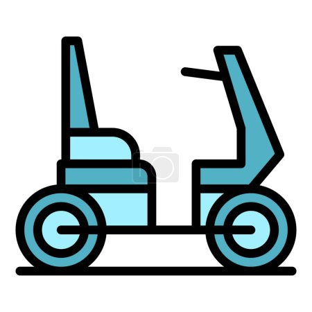 Téléchargez les illustrations : Handicapés icône de fauteuil roulant électrique contour vecteur. Moteur électrique. Chaise scooter couleur plat - en licence libre de droit
