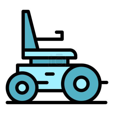 Téléchargez les illustrations : Orthopédie électrique fauteuil roulant icône contour vecteur. Chaise scooter. Power drive couleur plat - en licence libre de droit
