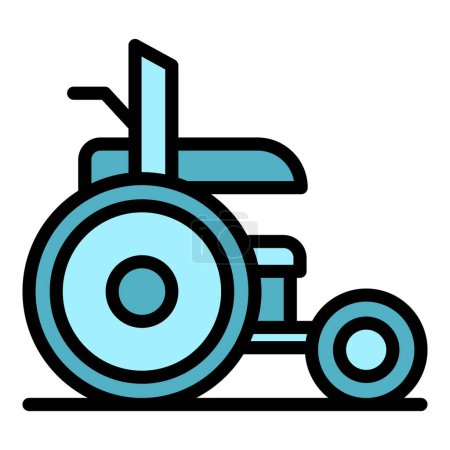 Téléchargez les illustrations : Véhicule en fauteuil roulant icône contour vecteur. Moteur électrique. Moteur couleur personne plat - en licence libre de droit
