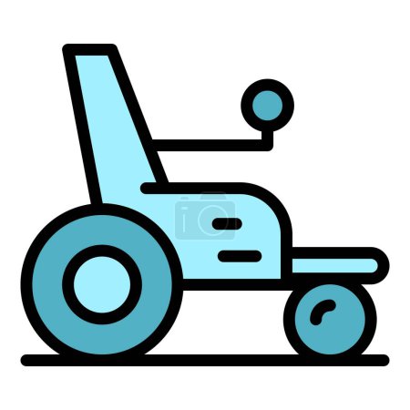 Téléchargez les illustrations : Fauteuil roulant électrique pour personne icône contour vecteur. Chaise scooter. Power drive couleur plat - en licence libre de droit
