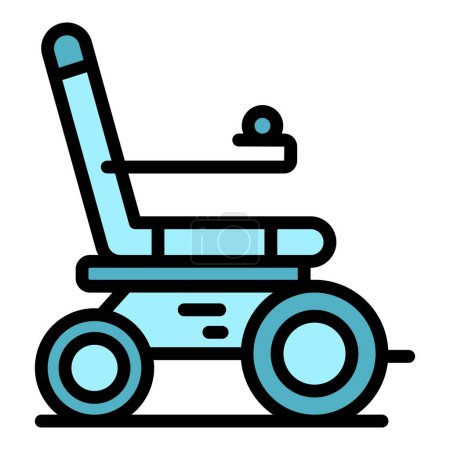 Téléchargez les illustrations : Moteur électrique icône de fauteuil roulant contour vecteur. Chaise scooter. Power drive couleur plat - en licence libre de droit