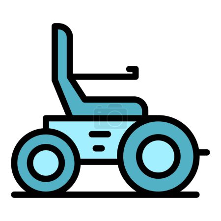 Téléchargez les illustrations : Vecteur de contour d'icône de fauteuil roulant électrique âgé. Chaise scooter. Mobilité puissance couleur plat - en licence libre de droit