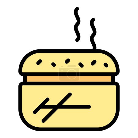 Ilustración de Hamburguesa caliente icono contorno vector. Comida de plato. Cocina de alimentos color plano - Imagen libre de derechos