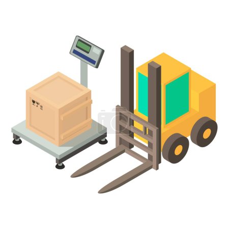 Illustration for Load operation icon isometric vector. Electro floor scale and warehouse forklift. Warehousing equipment - Royalty Free Image