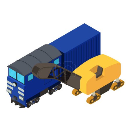 Illustration for Pavement repair icon isometric vector. Asphalt milling near railway locomotive. Pavement milling, cold planing - Royalty Free Image