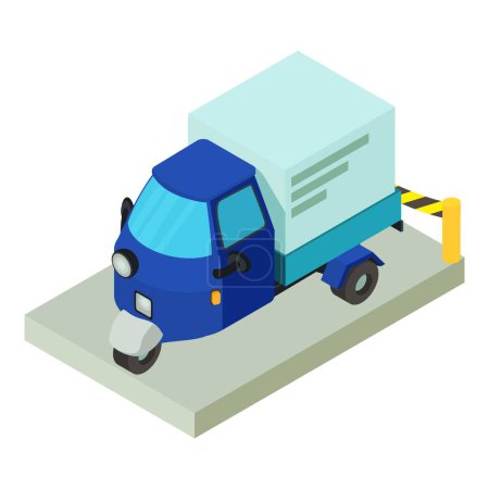 Repair work icon isometric vector. Three wheeled car on closed cement site icon. Repair concept, building site