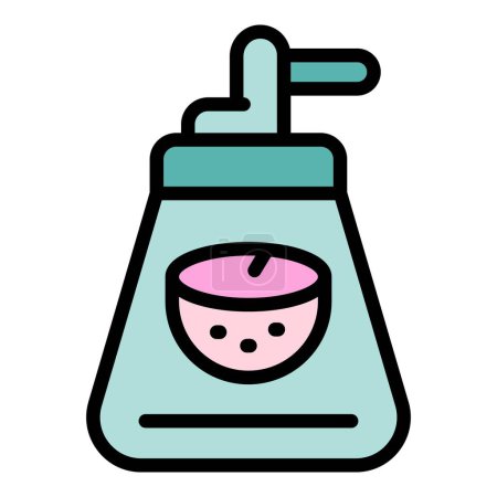 Ilustración de Vector de contorno icono dispensador de jabón de coco. Crema cosmética. Champú natural color plano - Imagen libre de derechos