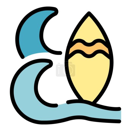 Ilustración de Icono de tabla de surf vector contorno. Agua de seguridad. Chaleco protector color plano - Imagen libre de derechos