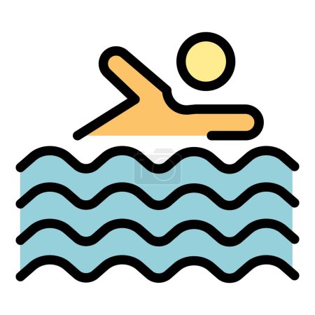 Ilustración de Océano natación icono contorno vector. Agua de seguridad. Chaleco protector color plano - Imagen libre de derechos