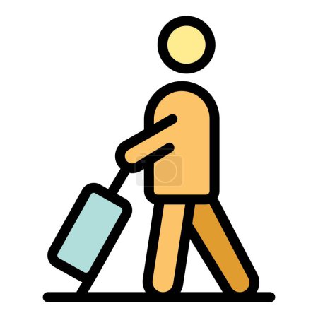 Ilustración de Buscador icono de refugiados esbozar vector. Gente migrante. Familia desplazado color plano - Imagen libre de derechos