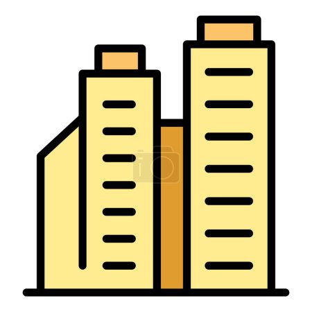 Téléchargez les illustrations : Bâtiment asiatique icône contour vecteur. Skyline de la ville. Drapeau hôtel couleur plat - en licence libre de droit