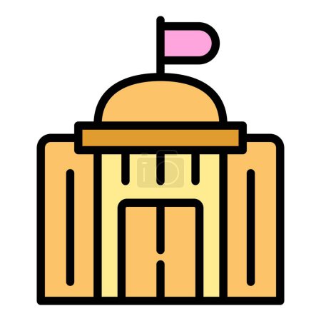 Téléchargez les illustrations : Singapour bâtiment du parlement icône contour vecteur. Voyage en ville. drapeau asiatique couleur plat - en licence libre de droit