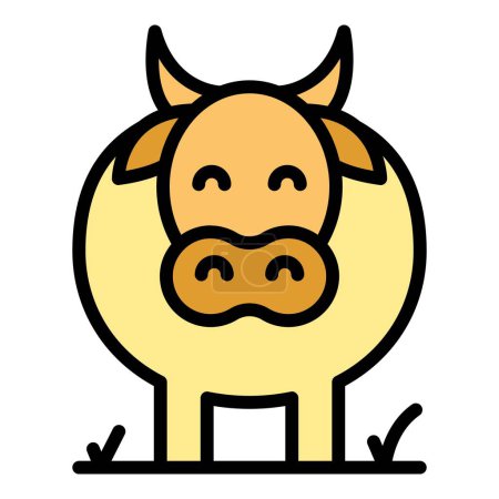 Téléchargez les illustrations : Vache laitière icône contour vecteur. Ferme bovine. Taureau animal couleur plat - en licence libre de droit