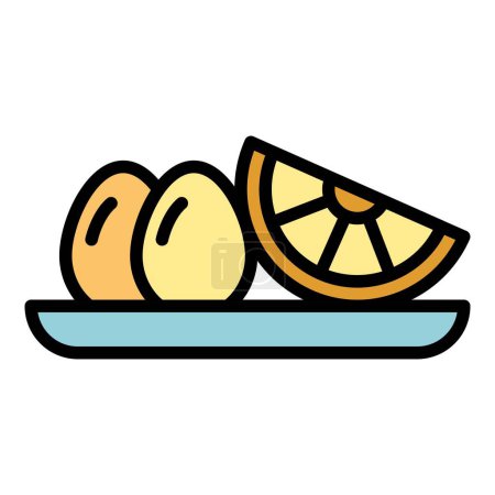 Téléchargez les illustrations : Oeuf au citron icône de la nourriture contour vecteur. Un plat de viande. Viande couleur cuite plat - en licence libre de droit