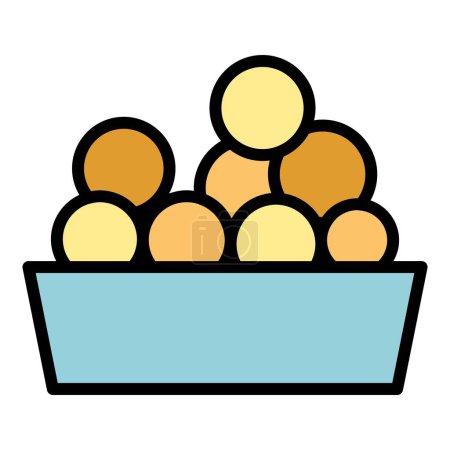 Ilustración de Carne bolas plato icono contorno vector. Comida horneada. Cuenco cocinado color plano - Imagen libre de derechos