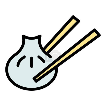 Téléchargez les illustrations : Baozi chinois icône contour vecteur. De la bouffe. Taïwan couleur bao plat - en licence libre de droit