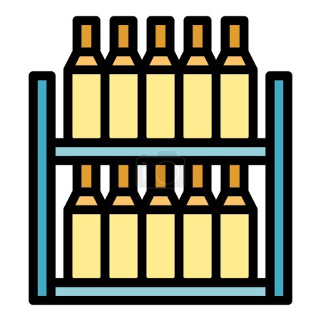 Ilustración de Vino botella icono de producción contorno vector. Horno crudo. Hoja flotante de color plano - Imagen libre de derechos