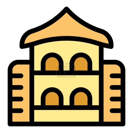 Illustration for Japan castle icon outline vector. City tower. Ancient map color flat - Royalty Free Image