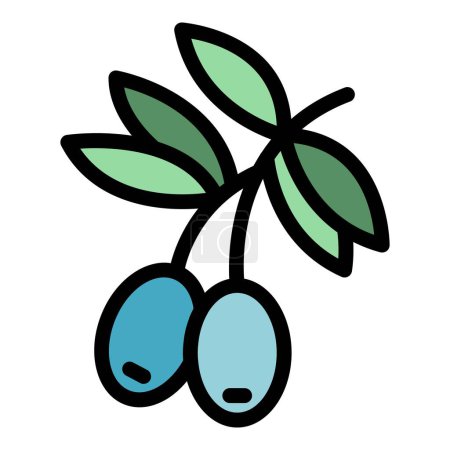 Téléchargez les illustrations : Olives branche icône contour vecteur. Carte croate. Couleur du pays politique plat - en licence libre de droit
