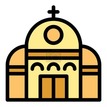Téléchargez les illustrations : Icône de l'église contour vecteur. Point de repère maritime. Zagreb couleur du bâtiment plat - en licence libre de droit