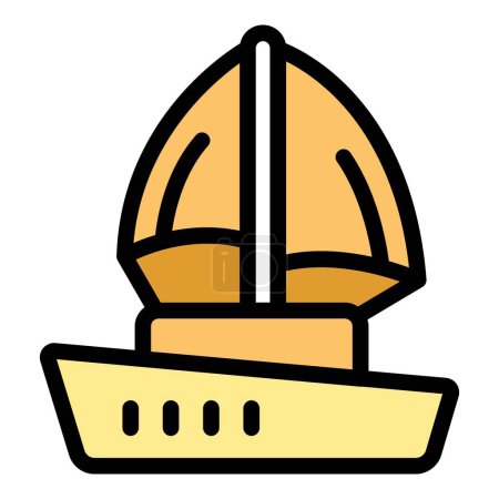 Téléchargez les illustrations : Croatie navire de mer icône contour vecteur. Skyline de la ville. Voyage couleur nature plat - en licence libre de droit