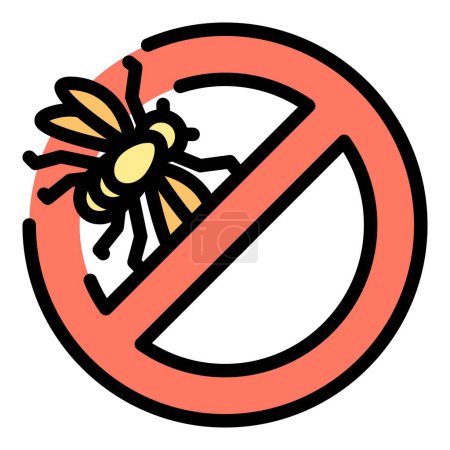 Ilustración de No mosquito icono contorno vector. Red de insectos. Control de plagas de color plano - Imagen libre de derechos