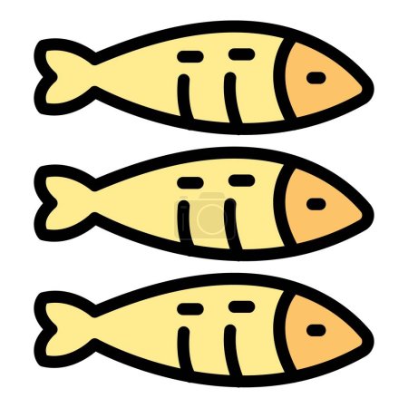 Téléchargez les illustrations : Sardine icône de l'huile contour vecteur. Hareng de poisson. Océan peut couleur plat - en licence libre de droit