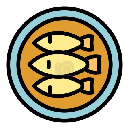 Téléchargez les illustrations : Plaque sardine icône contour vecteur. Hareng marin. Boîte de couleur marine plat - en licence libre de droit