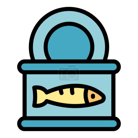 Téléchargez les illustrations : Étain de poisson peut icône contour vecteur. De la nourriture. Sardine couleur hareng plat - en licence libre de droit
