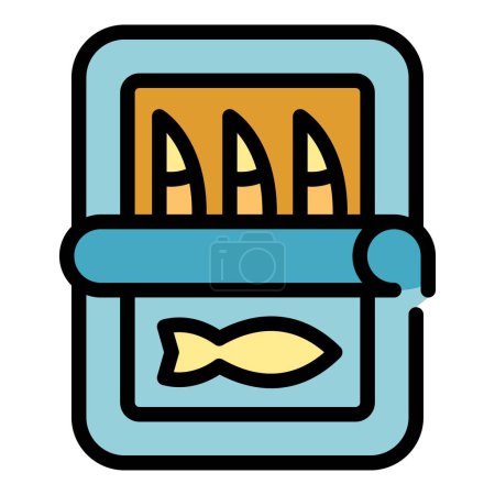 Téléchargez les illustrations : Poisson en conserve icône contour vecteur. De la nourriture. Océan couleur sardine plat - en licence libre de droit