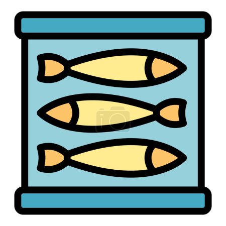 Téléchargez les illustrations : Étain de hareng peut icône contour vecteur. De la nourriture. Boîte marine couleur plat - en licence libre de droit