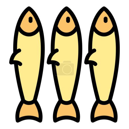 Téléchargez les illustrations : Vecteur de contour d'icône de sardine fraîche. De la nourriture. Océan peut couleur plat - en licence libre de droit