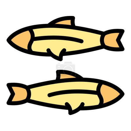 Téléchargez les illustrations : Icône de hareng de mer vecteur contour. De la nourriture. Boîte à main couleur plat - en licence libre de droit