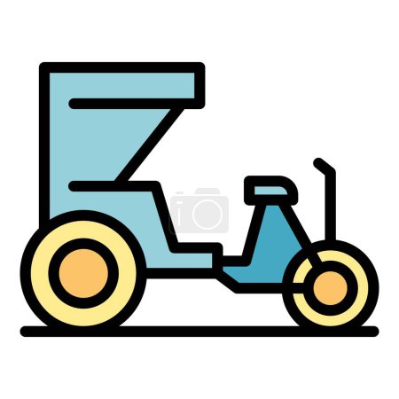 Illustration for Cyclo trishaw icon outline vector. Old bike. Indian rickshaw color flat - Royalty Free Image