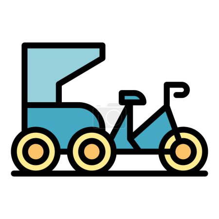 Illustration for Indonesia trishaw icon outline vector. Old bike. Asian car color flat - Royalty Free Image