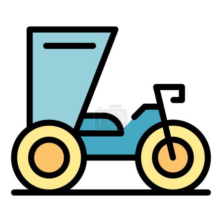 Illustration for Trishaw bike icon outline vector. Indian old. Asian bicycle color flat - Royalty Free Image