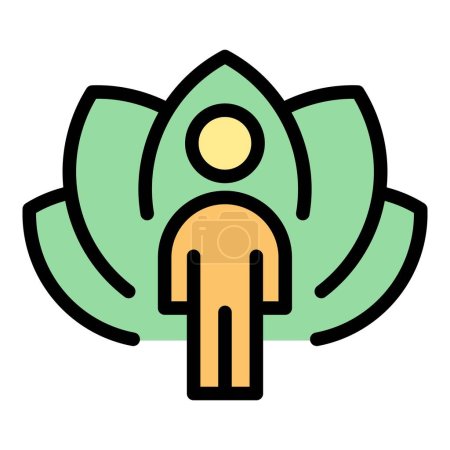 Illustration for Lotus meditation icon outline vector. Ayurvedic lifestyle. Natural eating color flat - Royalty Free Image