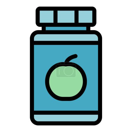 Illustration for Apple jar icon outline vector. Diet food. Medicine nutrition color flat - Royalty Free Image