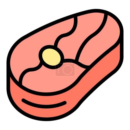 Téléchargez les illustrations : Vecteur de contour d'icône steak. Viande de porc. Alimentation couleur crue plat - en licence libre de droit