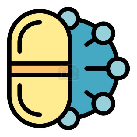Téléchargez les illustrations : Amino capsule icône contour vecteur. Protéine moléculaire. Chaîne vitamine couleur plat - en licence libre de droit