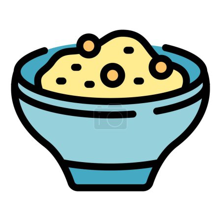 Illustration for Bowl hummus icon outline vector. Plate day. Paste vegetable color flat - Royalty Free Image