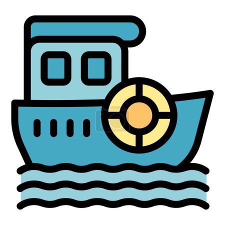 Illustration for Coast guard ship icon outline vector. Water transport. Sea boat color flat - Royalty Free Image