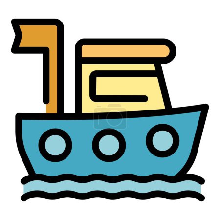 Illustration for Rescue ship icon outline vector. Guard transport. Sea coast color flat - Royalty Free Image
